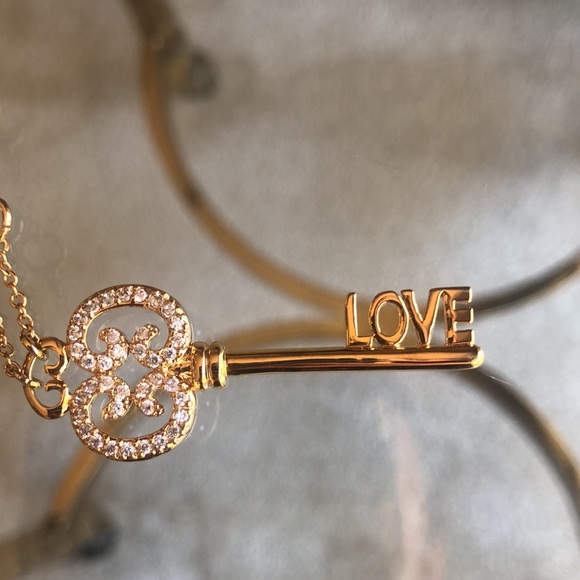Gold “Love” Key Crystal Costume Jewelry Necklace - Picture 6 of 6